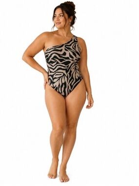 Baiia Tulum One Shoulder Reversible One Piece Swimsuit Size 20 Black Beige